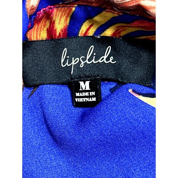 Lipslide Medium Royal Blue Floral Button Up Shirt Tropical Resort City Chic - Picture 6 of 9